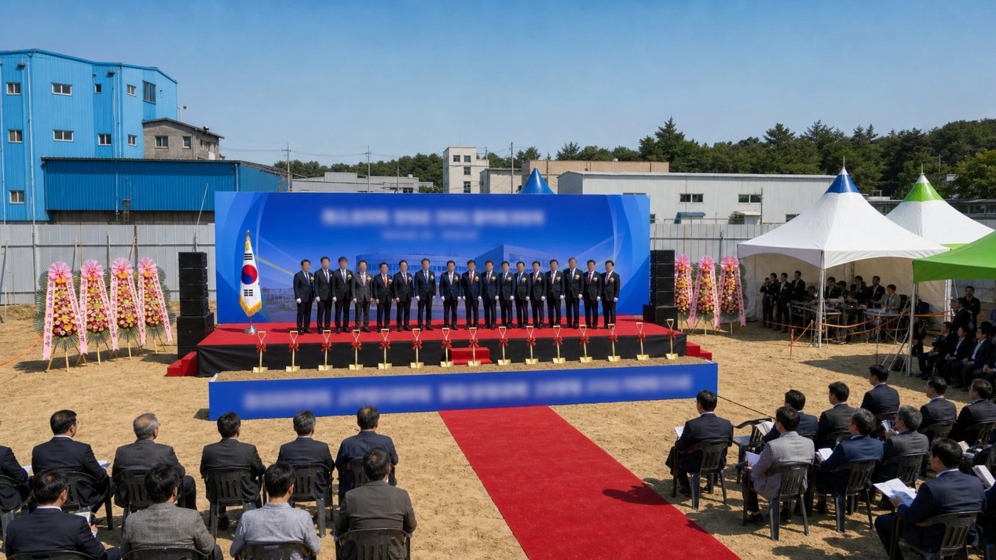 내빈석과 무대를 갖춘 기공식 전경
